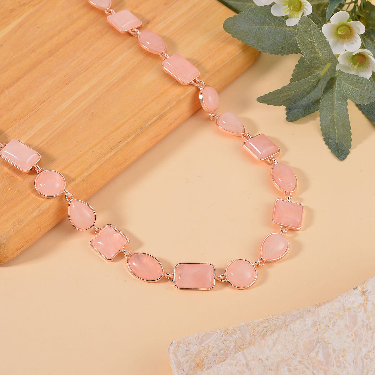Galilea Rose Quartz 160.00 ctw Necklace 18-20 Inches in Rosetone image number 1