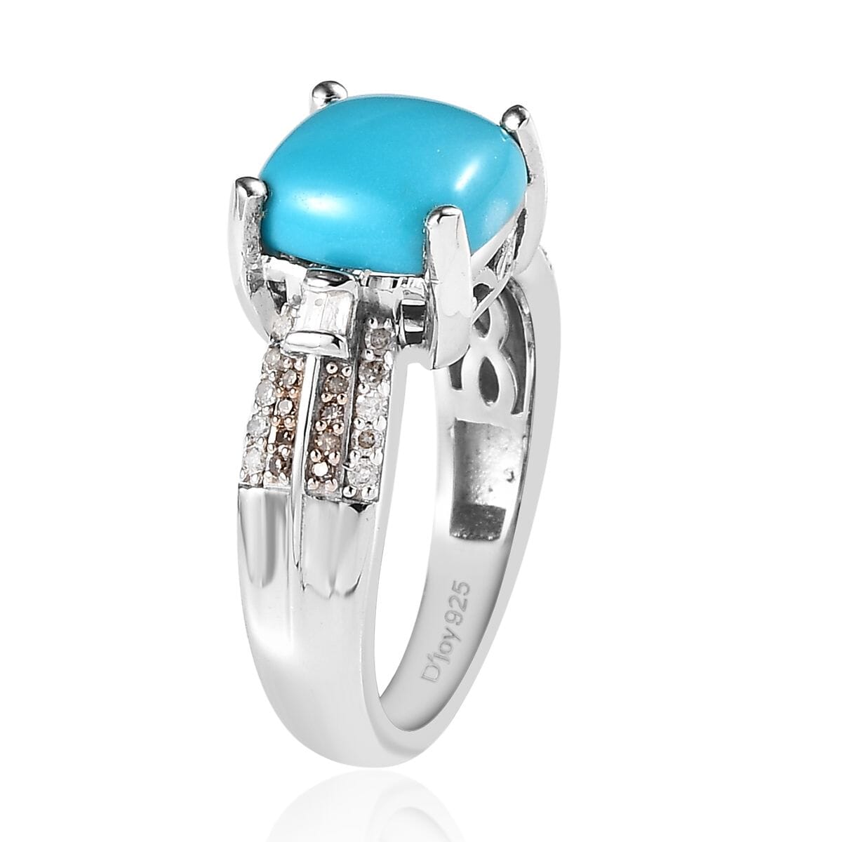 Sleeping Beauty Turquoise, Natural Champagne and White Diamond Ring in Platinum Over Sterling Silver (Size 10.0) 3.50 ctw image number 3