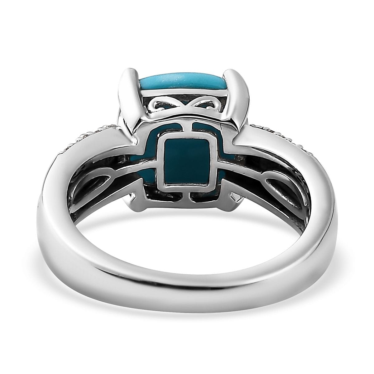 Sleeping Beauty Turquoise, Natural Champagne and White Diamond Ring in Platinum Over Sterling Silver (Size 10.0) 3.50 ctw