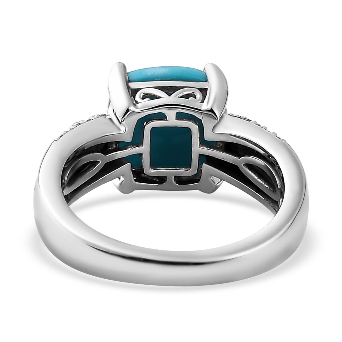 Sleeping Beauty Turquoise, Natural Champagne and White Diamond Ring in Platinum Over Sterling Silver (Size 10.0) 3.50 ctw image number 4