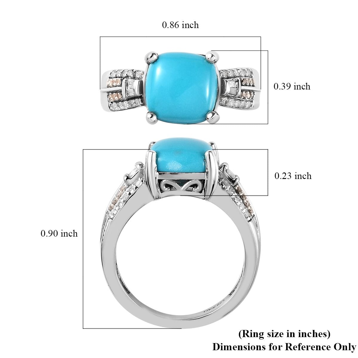 Sleeping Beauty Turquoise, Natural Champagne and White Diamond Ring in Platinum Over Sterling Silver (Size 10.0) 3.50 ctw image number 5