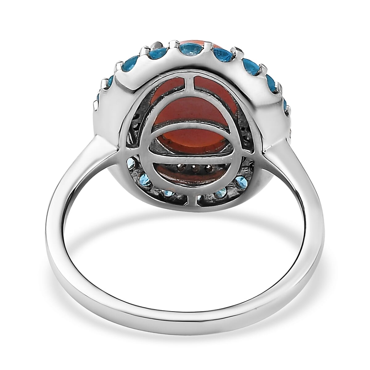 Premium Oregon Sunrise Peach Opal and Multi Gemstone Double Halo Ring in Platinum Over Sterling Silver (Size 7.0) 2.75 ctw image number 4