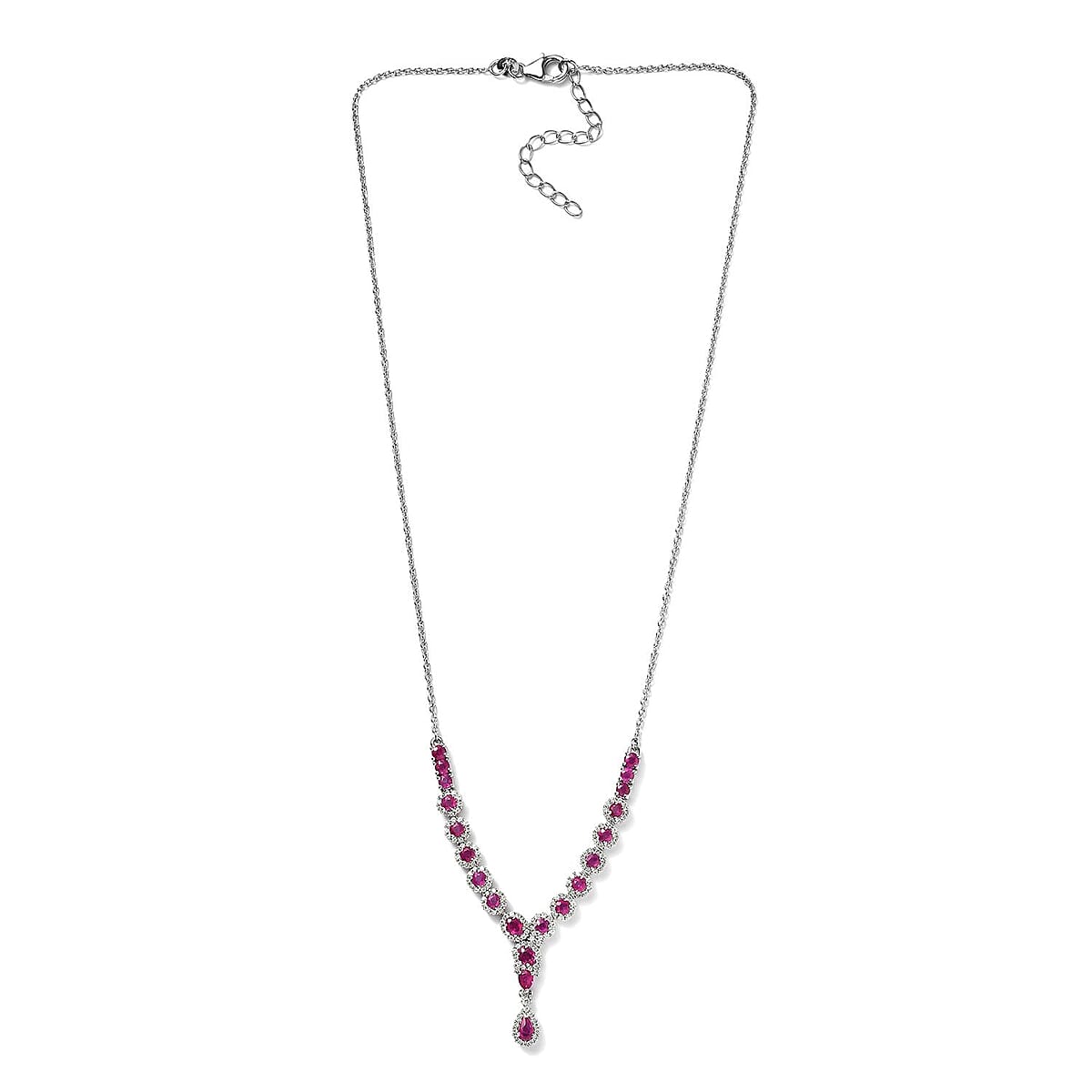 Premium Montepuez Ruby and White Zircon Necklace 18 Inches in Platinum Over Sterling Silver 5.00 ctw image number 3