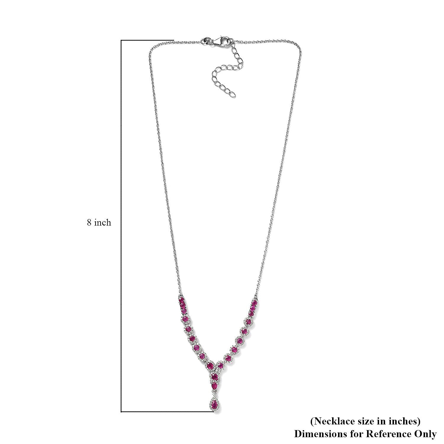 Premium Montepuez Ruby and White Zircon Necklace 18 Inches in Platinum Over Sterling Silver 5.00 ctw