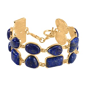 Lapis Lazuli 125.00 ctw 2 Row Link Bracelet in Goldtone (7.00-8.75In)