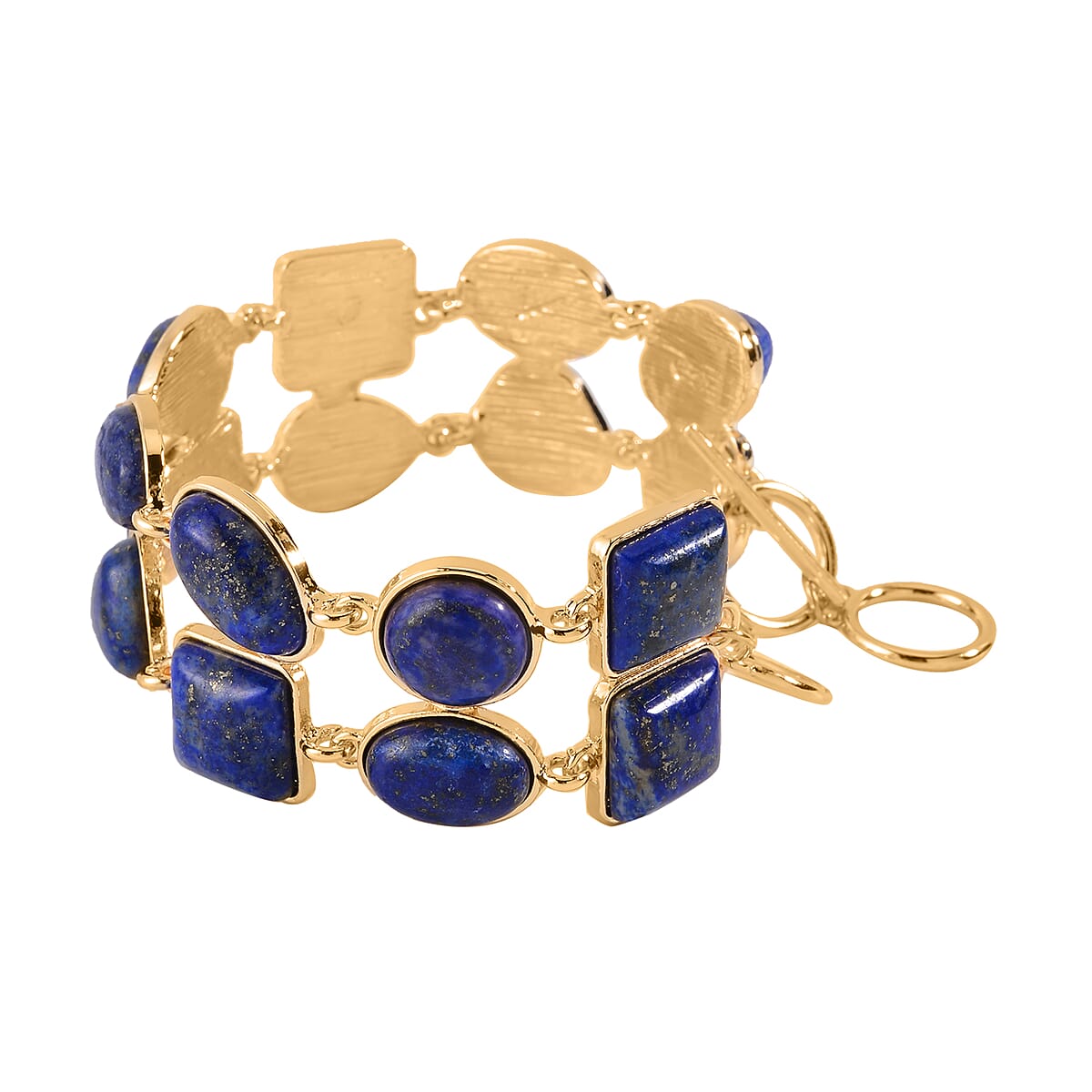Lapis Lazuli 125.00 ctw 2 Row Link Bracelet in Goldtone (7.00-8.75In) image number 2