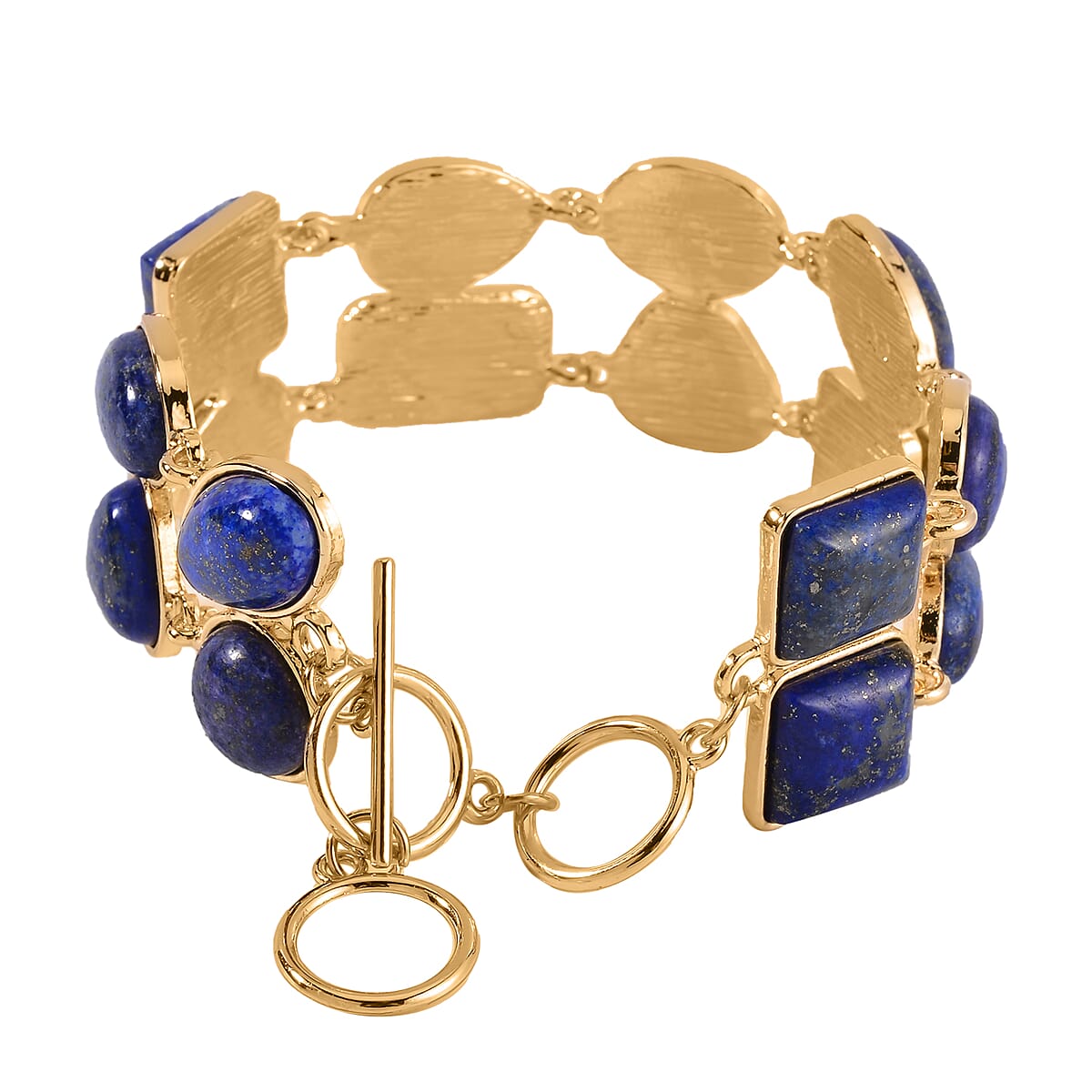 Lapis Lazuli 125.00 ctw 2 Row Link Bracelet in Goldtone (7.00-8.75In) image number 3