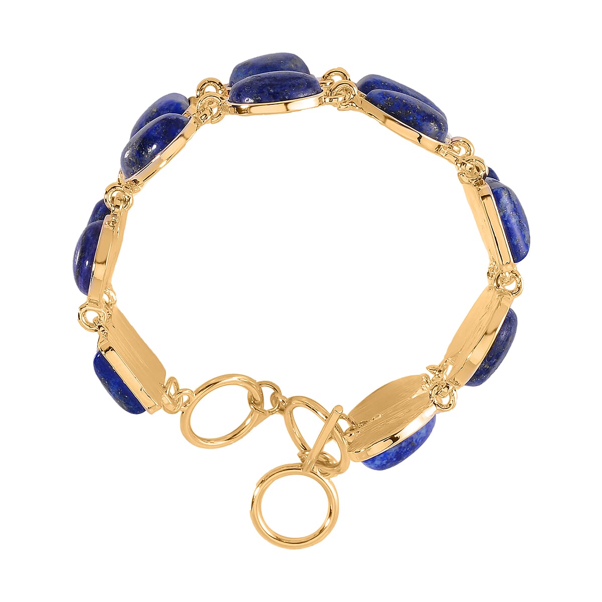 Lapis Lazuli 125.00 ctw 2 Row Link Bracelet in Goldtone (7.00-8.75In) image number 4