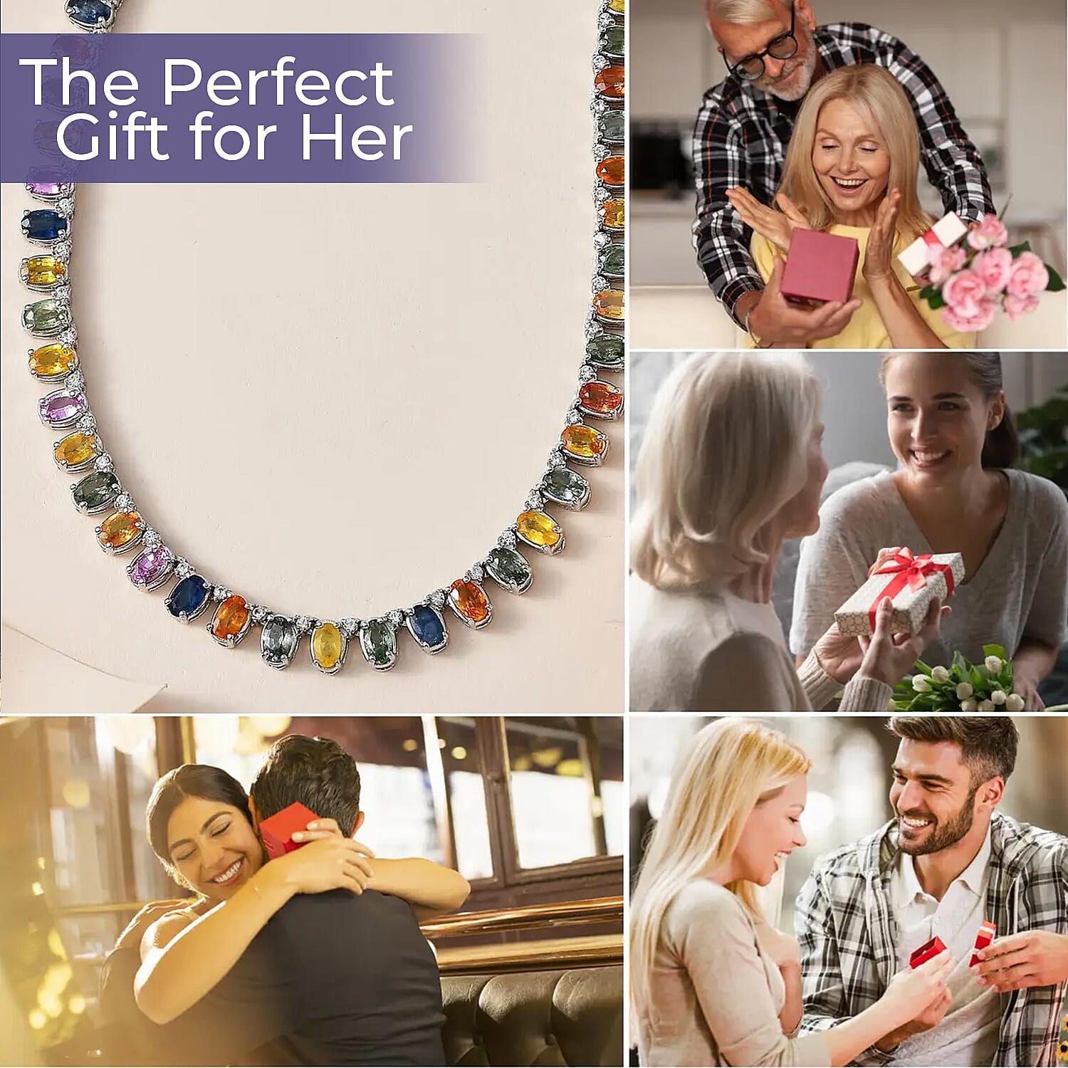 Multi Sapphire Necklace, White Zircon Accent Necklace, 18 Inch Necklace, Platinum Over Sterling Silver Necklace, Gifts For Her 31.35 ctw