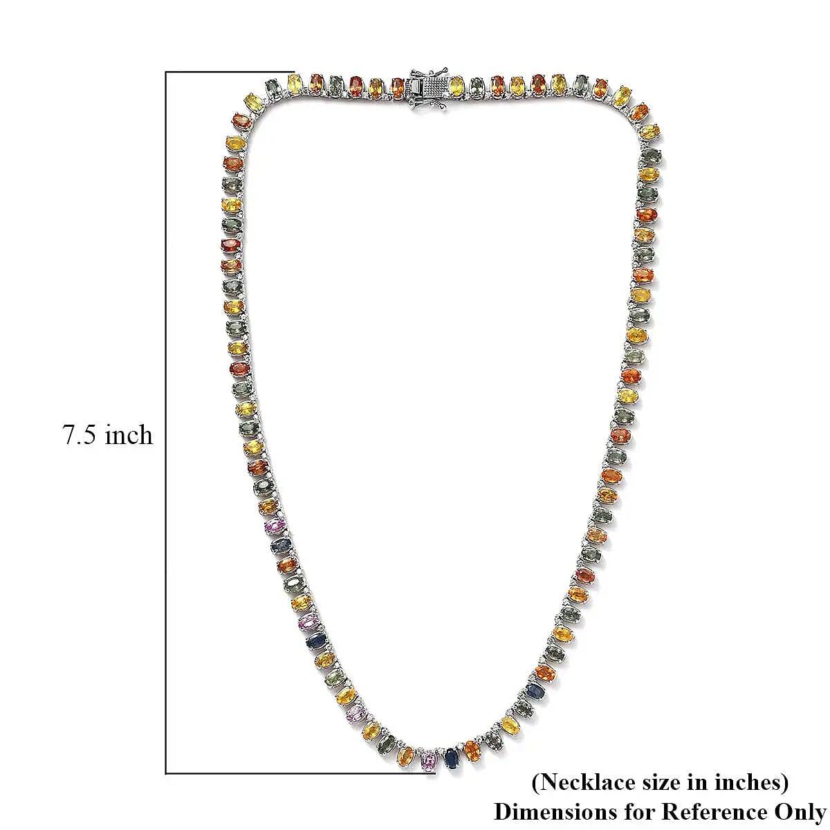 Multi Sapphire Necklace, White Zircon Accent Necklace, 18 Inch Necklace, Platinum Over Sterling Silver Necklace, Gifts For Her 31.35 ctw