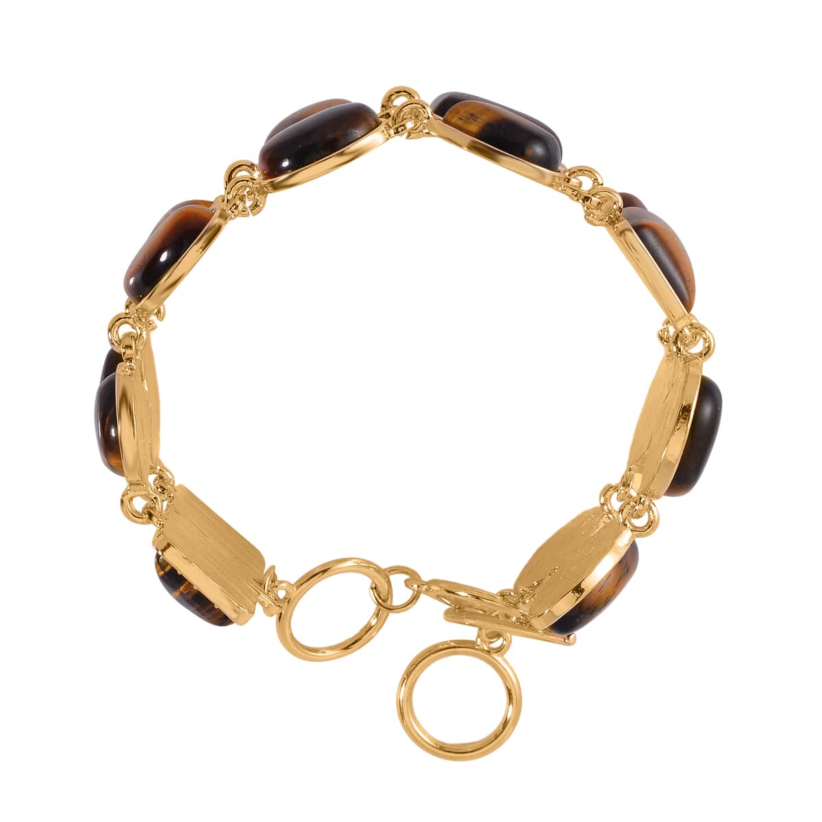 Yellow Tiger's Eye 2 Row Link Bracelet in Goldtone (7.00-8.75In) 125.00 ctw image number 4