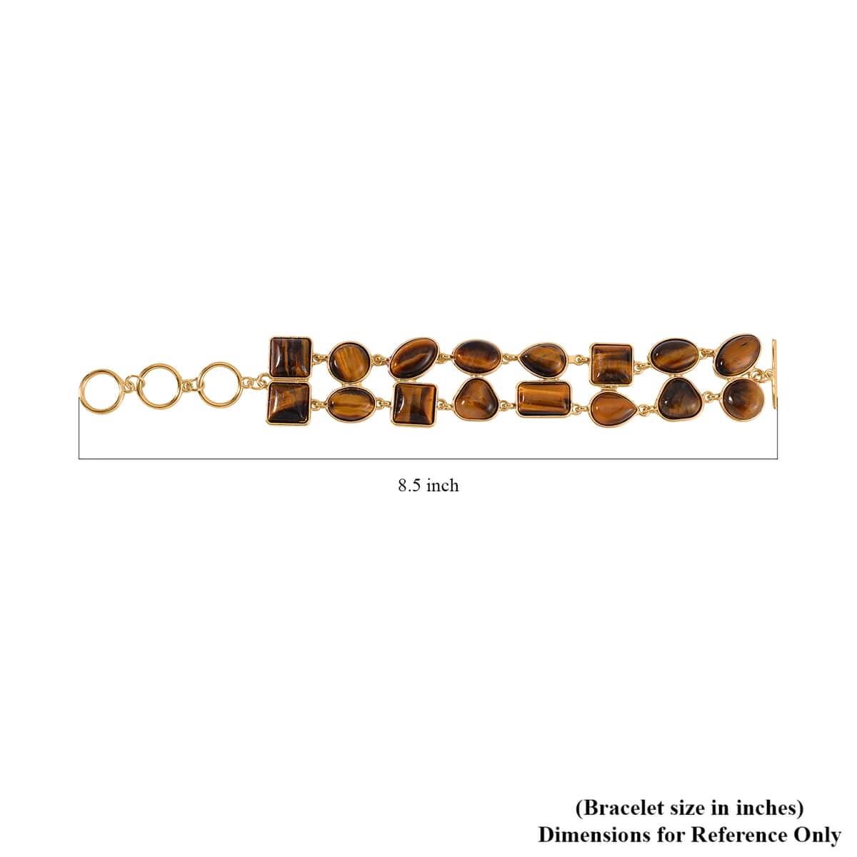 Yellow Tiger's Eye 2 Row Link Bracelet in Goldtone (7.00-8.75In) 125.00 ctw image number 5