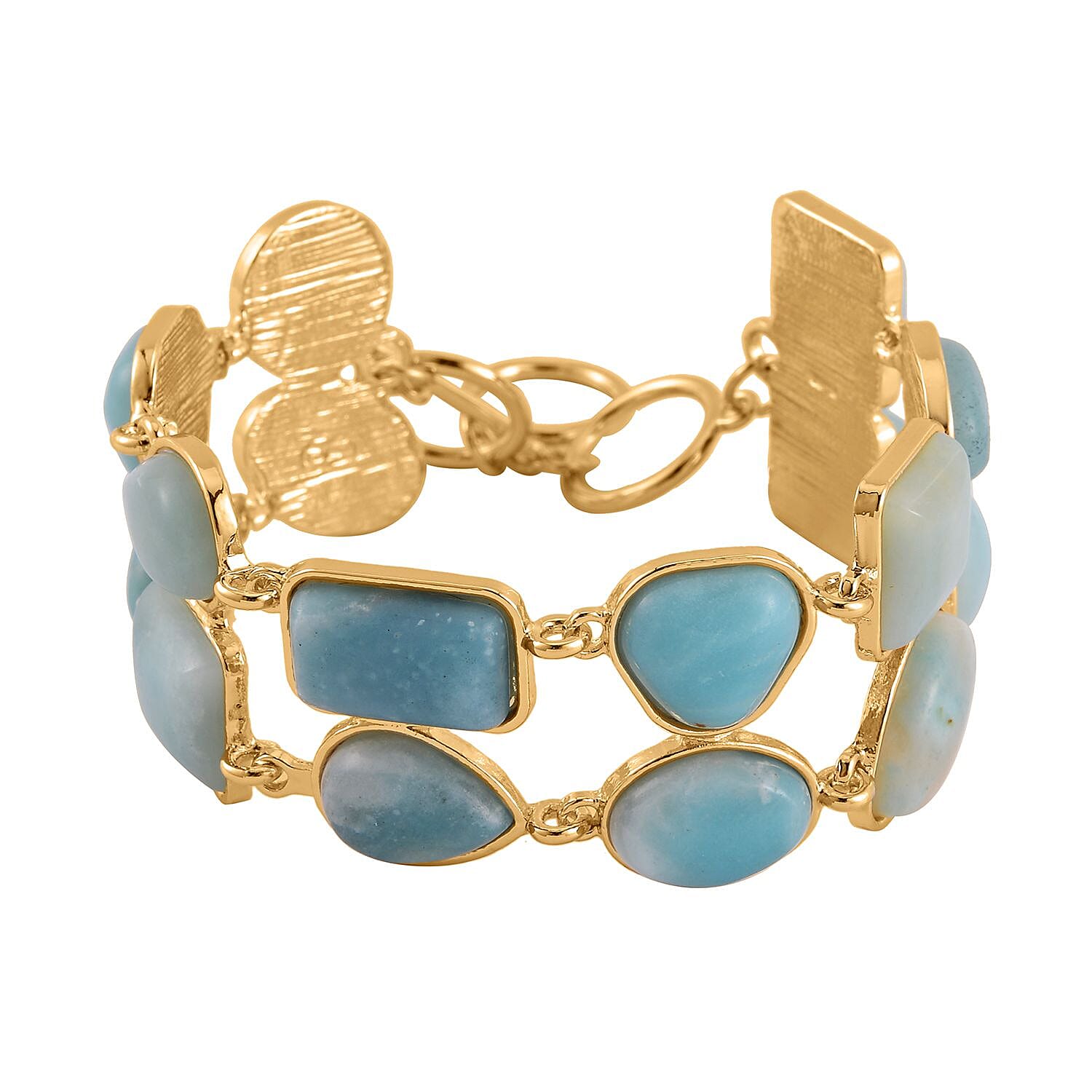 Multi Color Amazonite 125.00 ctw 2 Row Link Bracelet in Goldtone (7.00-8.75In)