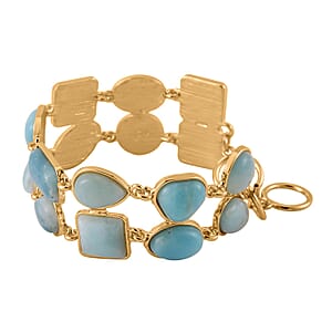 Multi Color Amazonite 125.00 ctw 2 Row Link Bracelet in Goldtone (7.00-8.75In)