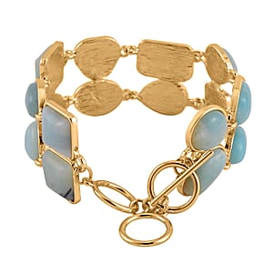 Multi Color Amazonite 125.00 ctw 2 Row Link Bracelet in Goldtone (7.00-8.75In)