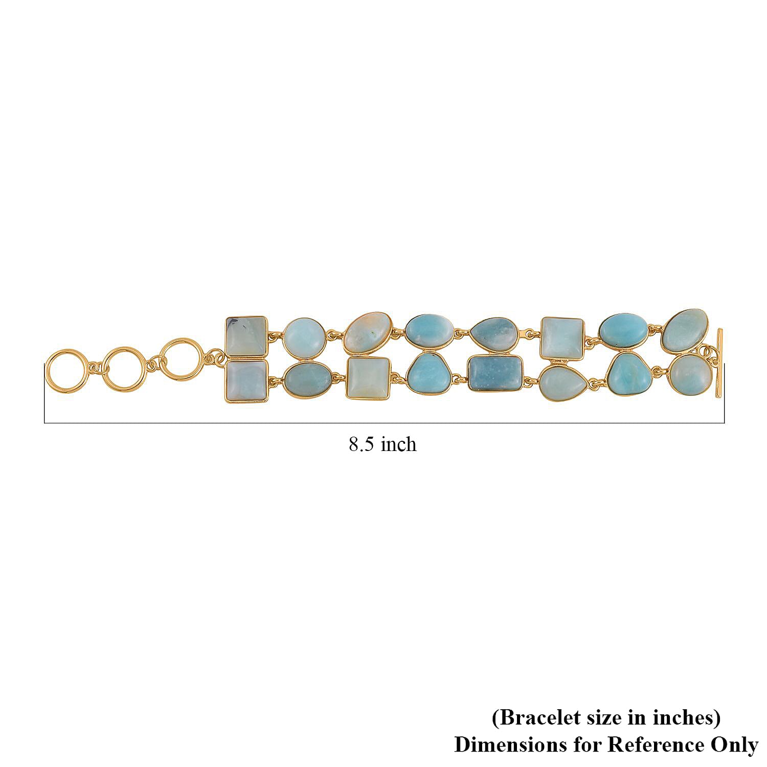 Multi Color Amazonite 125.00 ctw 2 Row Link Bracelet in Goldtone (7.00-8.75In)