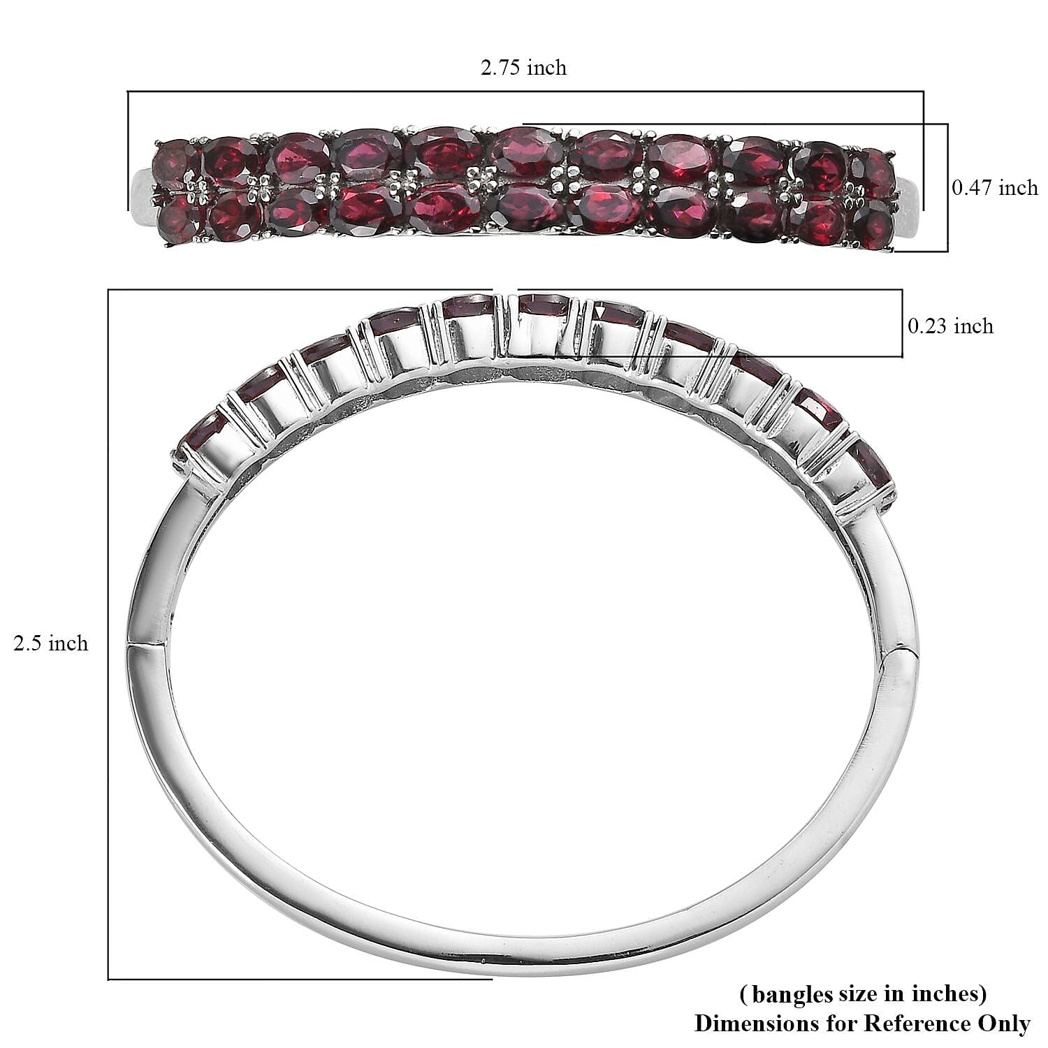 Orissa Rhodolite Garnet Bangle Bracelet in Stainless Steel (6.50 In) 11.65 ctw