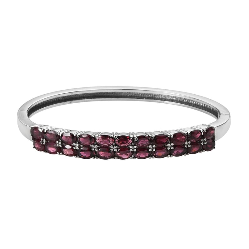 Orissa Rhodolite Garnet Bangle Bracelet in Stainless Steel (7.25 In) 11.65 ctw