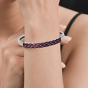 Orissa Rhodolite Garnet Bangle Bracelet in Stainless Steel (7.25 In) 11.65 ctw