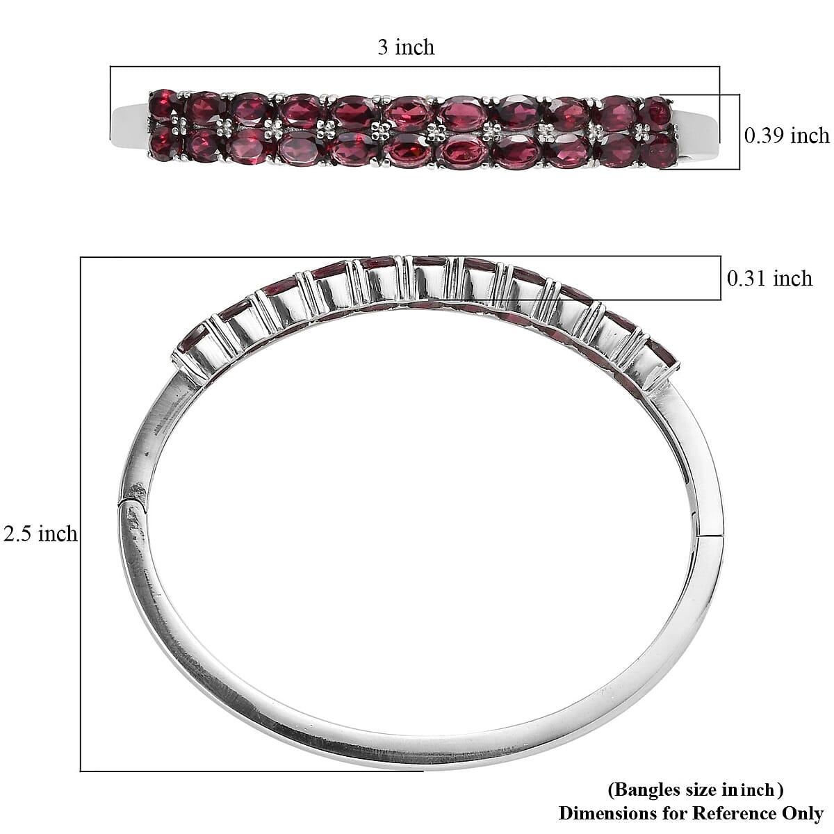 Orissa Rhodolite Garnet Bangle Bracelet in Stainless Steel (7.25 In) 11.65 ctw image number 5