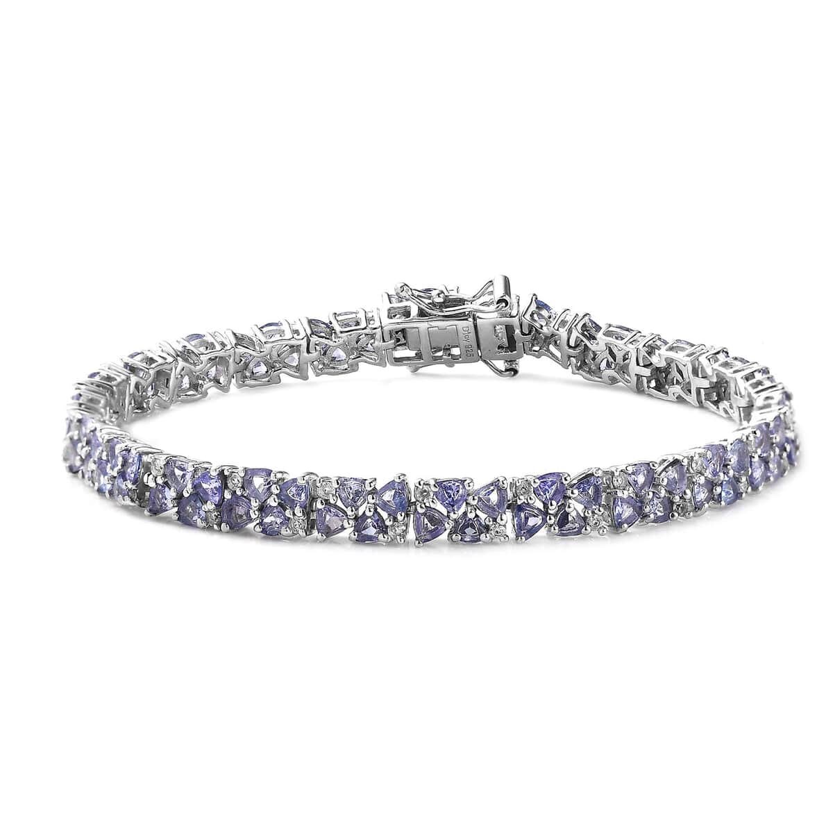Tanzanite and White Zircon Bracelet in Platinum Over Sterling Silver (7.25 In) 9.10 ctw image number 0