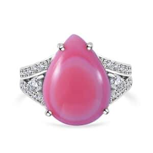 Premium Natural Pink Conch Shell and White Zircon Ring in Platinum Over Sterling Silver (Size 10.0) 7.85 ctw