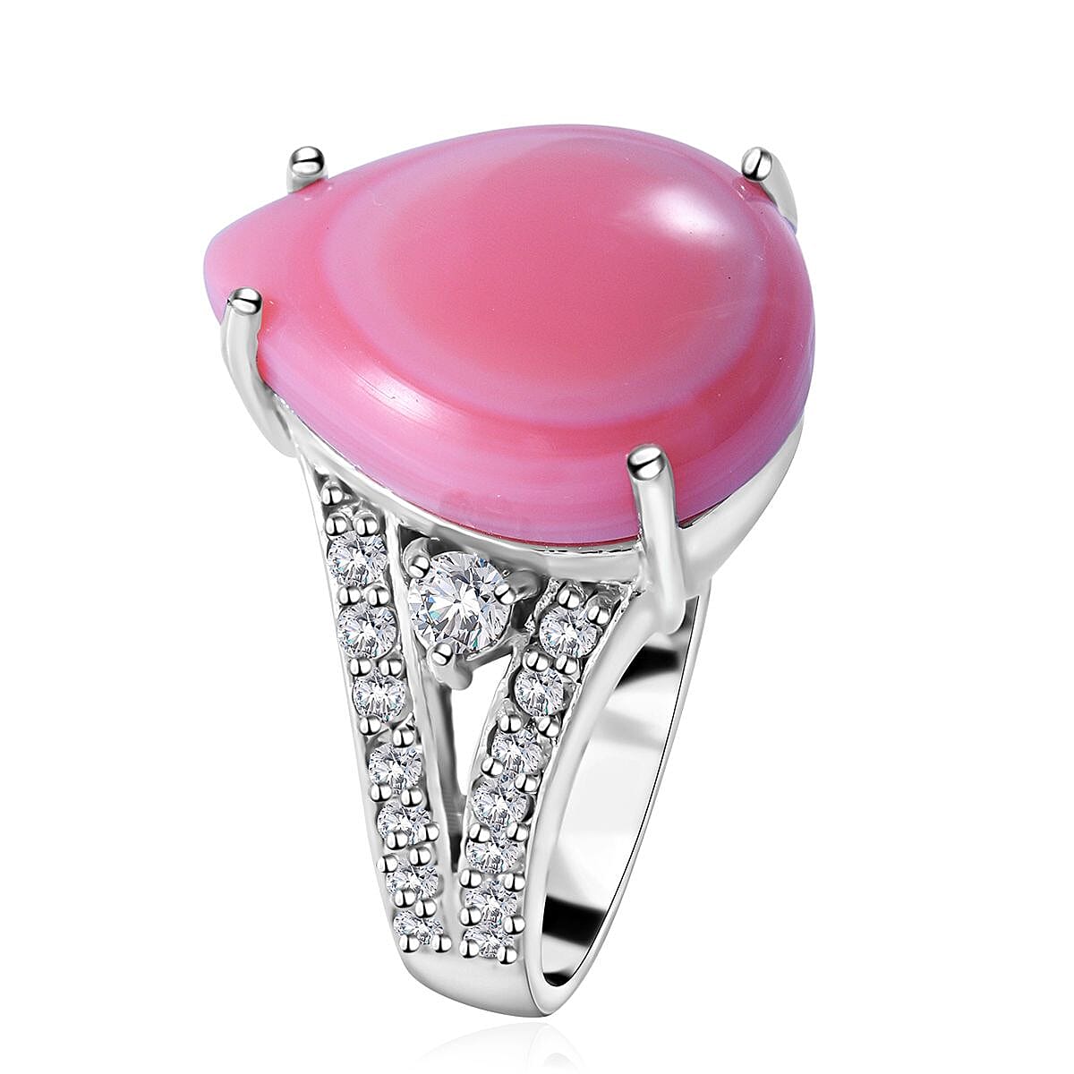 Premium Natural Pink Conch Shell and White Zircon Ring in Platinum Over Sterling Silver (Size 10.0) 7.85 ctw image number 2