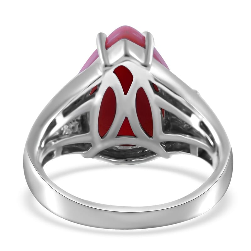 Premium Natural Pink Conch Shell and White Zircon Ring in Platinum Over Sterling Silver (Size 10.0) 7.85 ctw