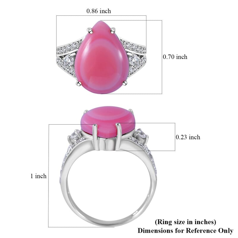 Premium Natural Pink Conch Shell and White Zircon Ring in Platinum Over Sterling Silver (Size 10.0) 7.85 ctw