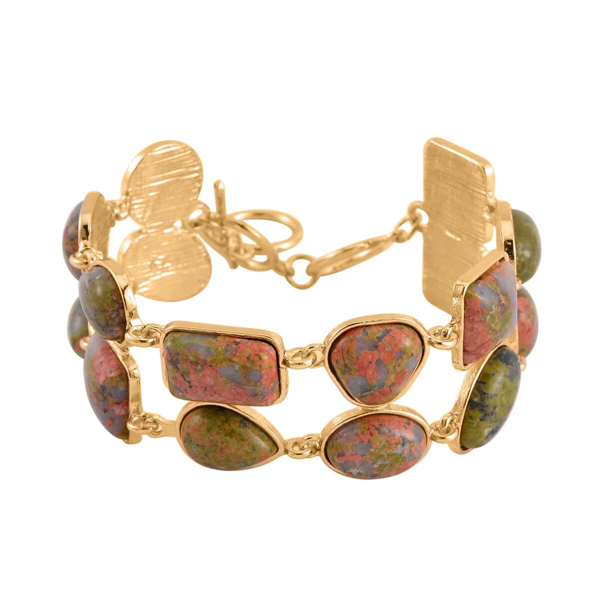 Unakite 2 Row Link Bracelet in Goldtone (7.00-8.75In) 125.00 ctw image number 0