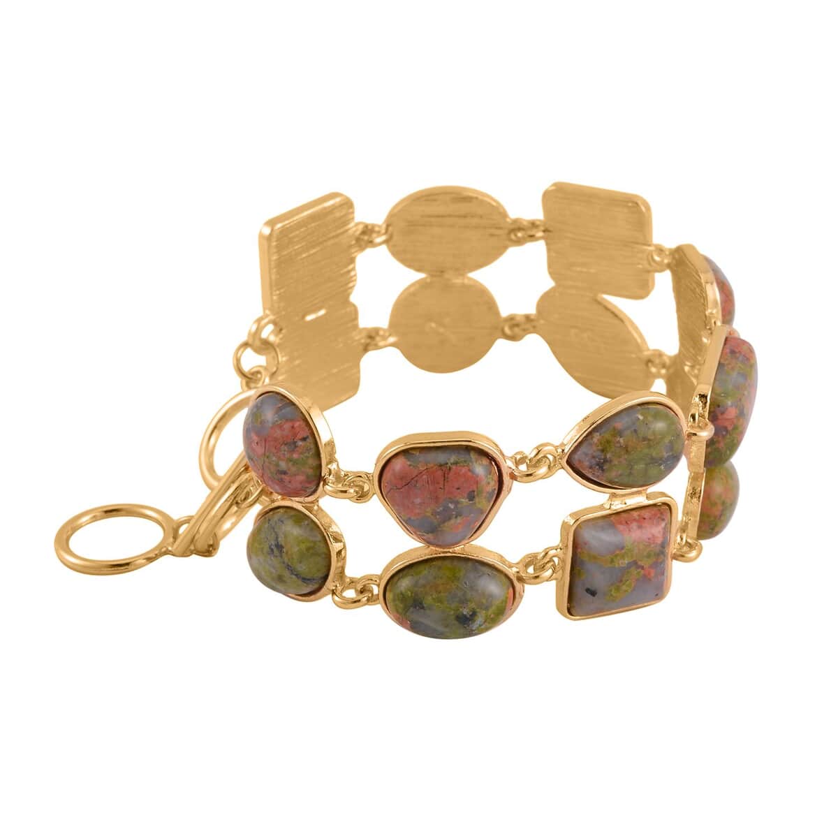 Unakite 2 Row Link Bracelet in Goldtone (7.00-8.75In) 125.00 ctw image number 2