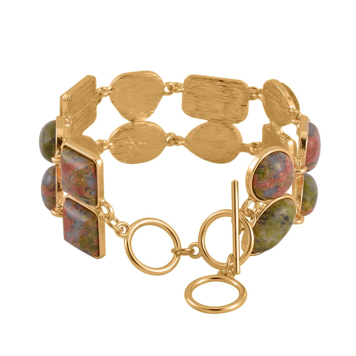 Unakite 2 Row Link Bracelet in Goldtone (7.00-8.75In) 125.00 ctw image number 3