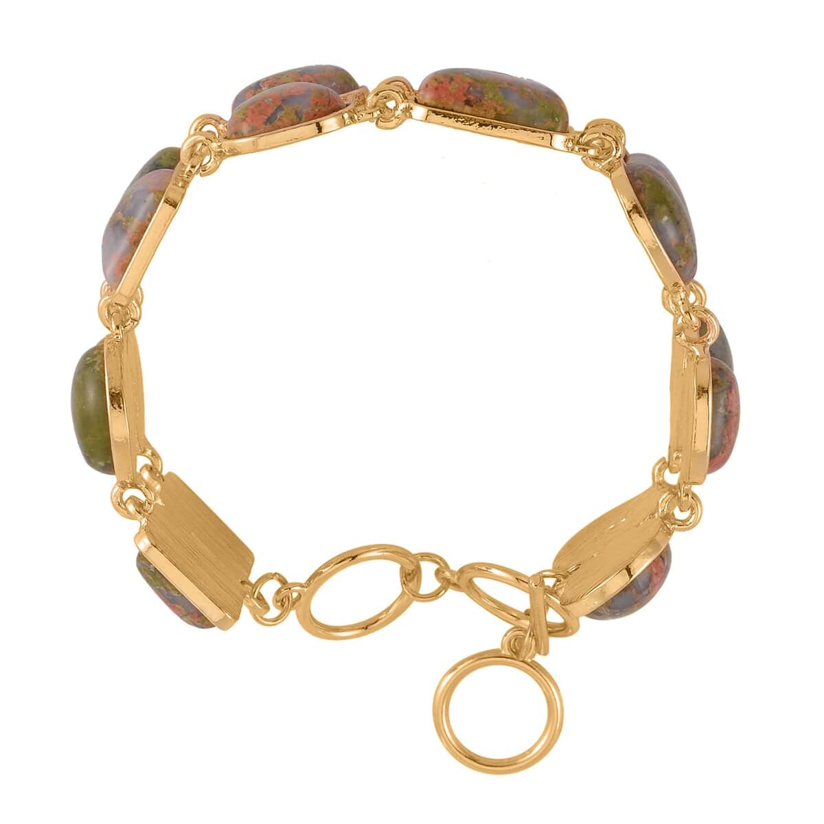 Unakite 2 Row Link Bracelet in Goldtone (7.00-8.75In) 125.00 ctw image number 4