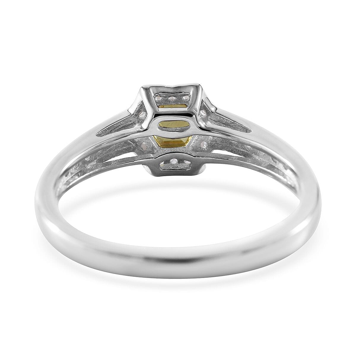 Yellow Sapphire and White Zircon Halo Ring in Platinum Over Sterling Silver 1.10 ctw image number 3