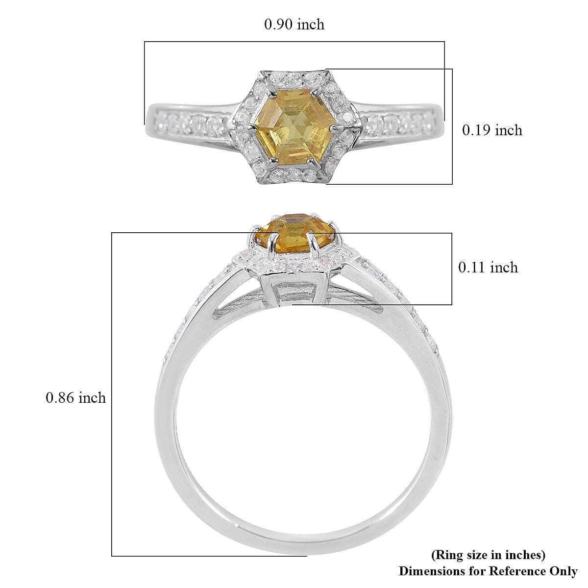 Yellow Sapphire and White Zircon Halo Ring in Platinum Over Sterling Silver 1.10 ctw image number 4