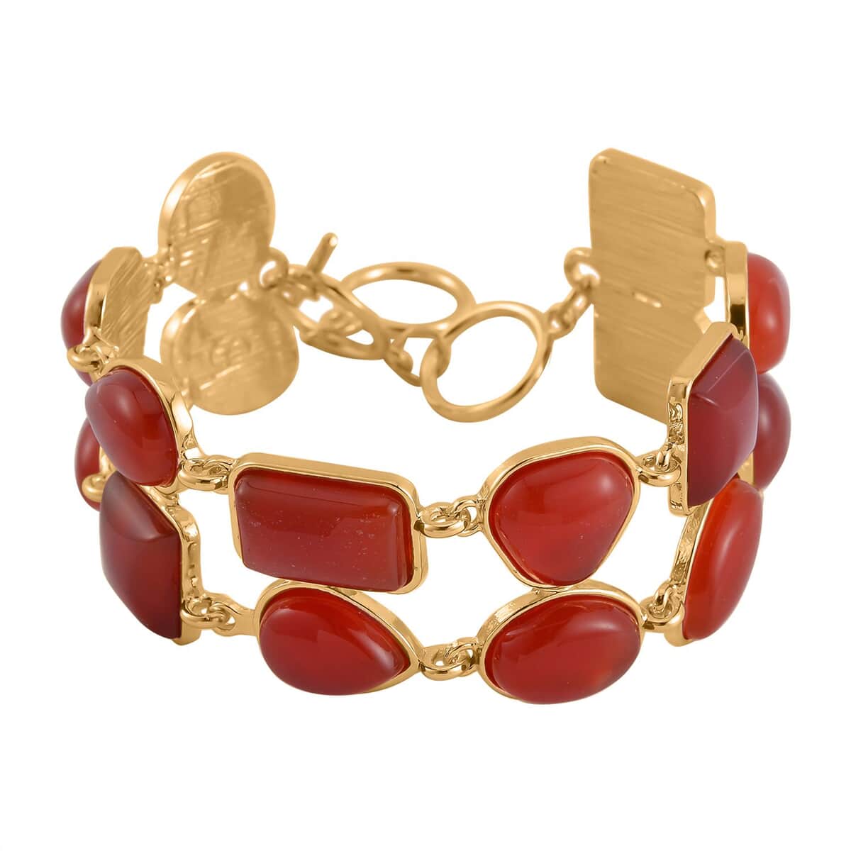 Red Agate 2 Row Link Bracelet in Goldtone (7.00-8.75In) 125.00 ctw image number 0