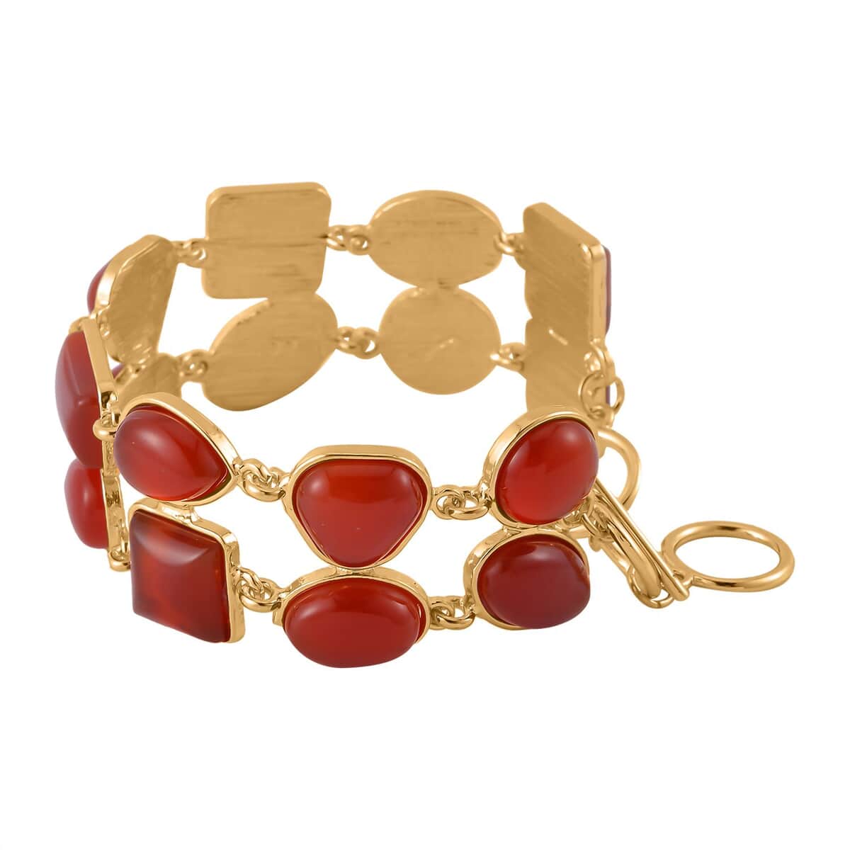 Red Agate 2 Row Link Bracelet in Goldtone (7.00-8.75In) 125.00 ctw image number 2