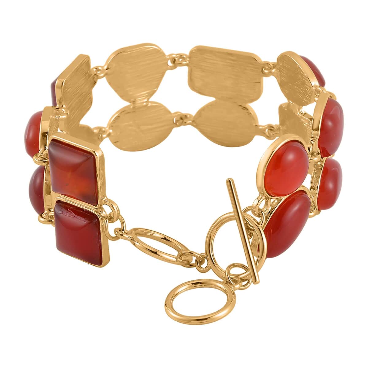 Red Agate 2 Row Link Bracelet in Goldtone (7.00-8.75In) 125.00 ctw image number 3