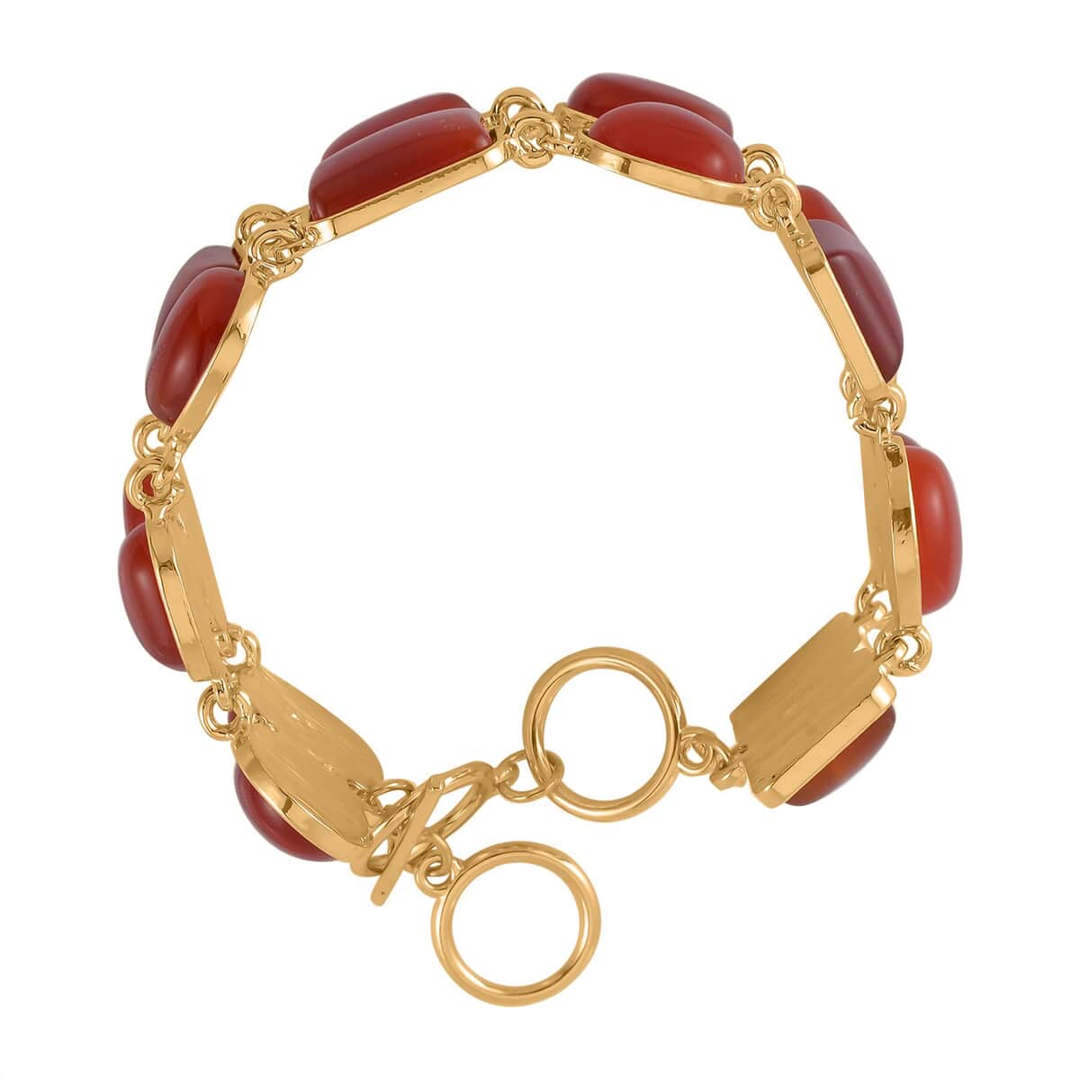 Red Agate 2 Row Link Bracelet in Goldtone (7.00-8.75In) 125.00 ctw image number 4