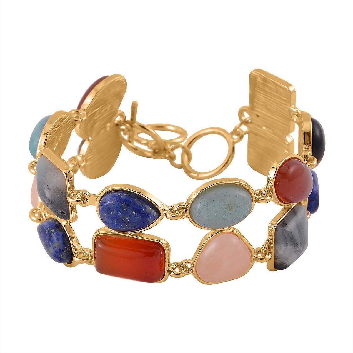 Multi Gemstone 125.00 ctw 2 Row Link Bracelet in Goldtone (7.00-8.75In) image number 0