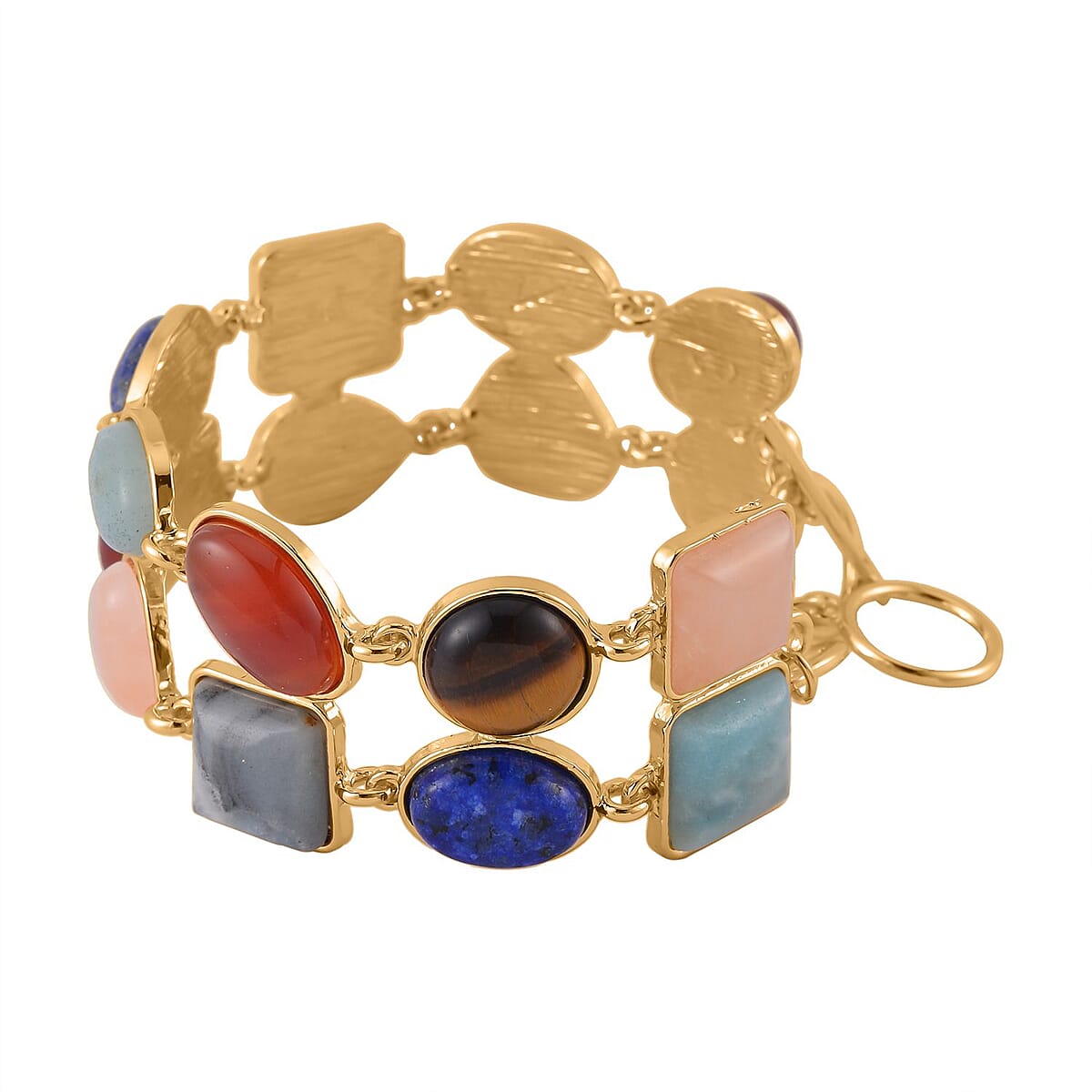 Multi Gemstone 125.00 ctw 2 Row Link Bracelet in Goldtone (7.00-8.75In) image number 2