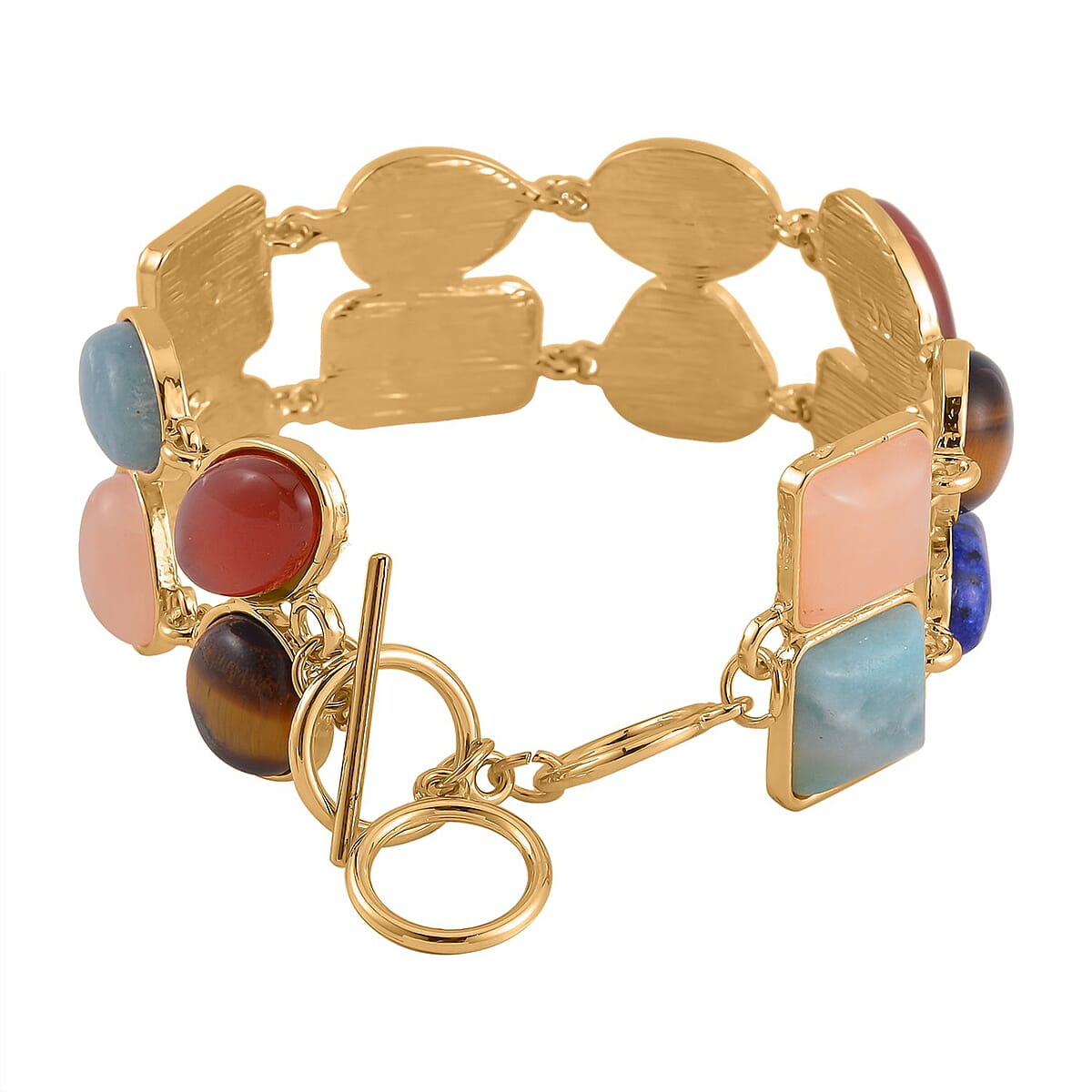 Multi Gemstone 125.00 ctw 2 Row Link Bracelet in Goldtone (7.00-8.75In) image number 3