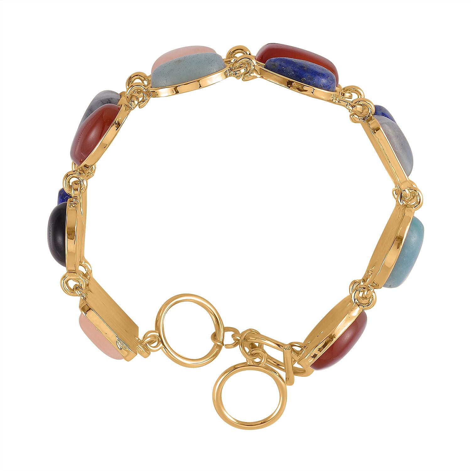 Multi Gemstone 125.00 ctw 2 Row Link Bracelet in Goldtone (7.00-8.75In)