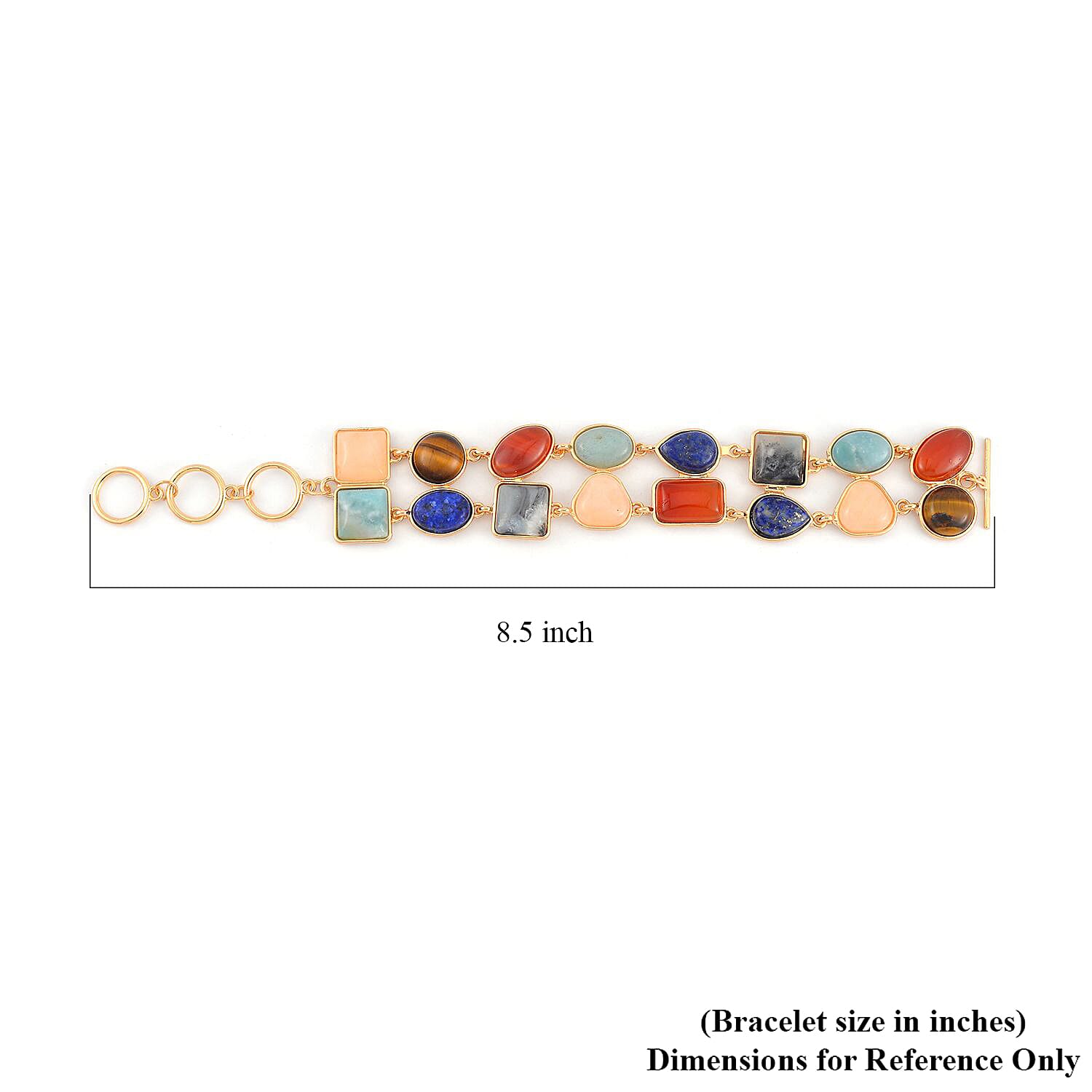 Multi Gemstone 125.00 ctw 2 Row Link Bracelet in Goldtone (7.00-8.75In)