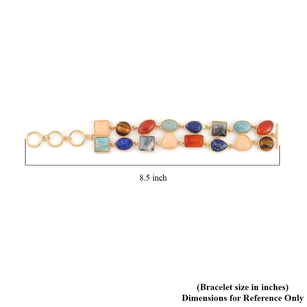 Multi Gemstone 125.00 ctw 2 Row Link Bracelet in Goldtone (7.00-8.75In) image number 5