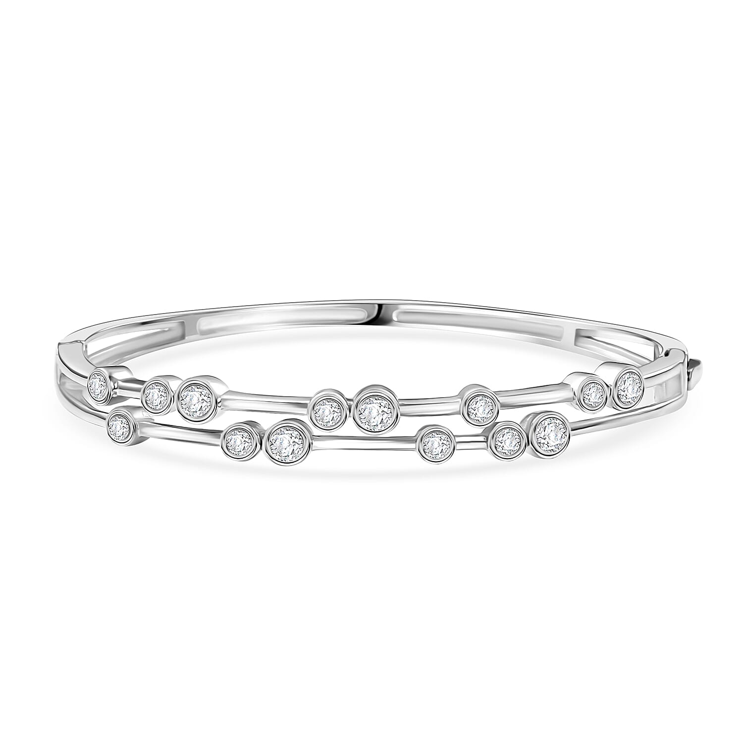 Moissanite 2.10 ctw Bangle Bracelet in Platinum Over Sterling Silver (7.50 In) 