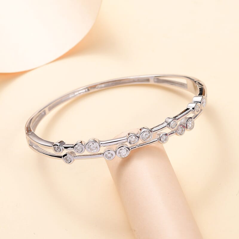Moissanite 2.10 ctw Bangle Bracelet in Platinum Over Sterling Silver (7.50 In) 