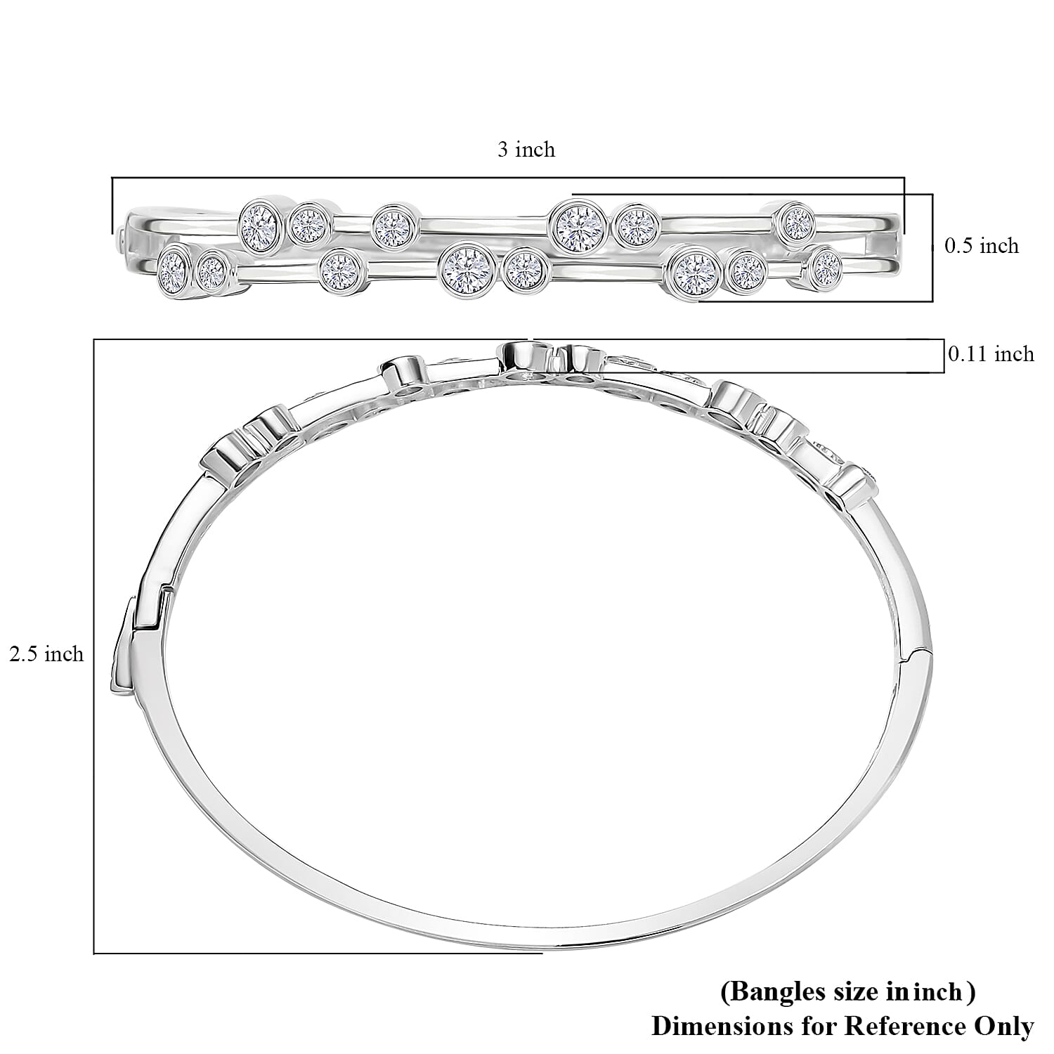 Moissanite 2.10 ctw Bangle Bracelet in Platinum Over Sterling Silver (7.50 In) 