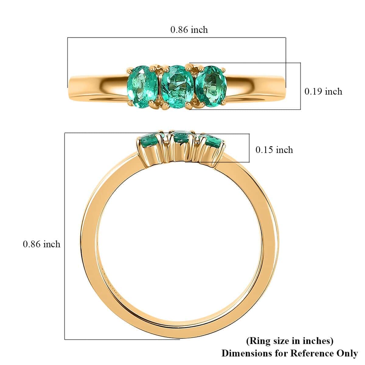 Luxoro 14K Yellow Gold AAA Boyaca Colombian Emerald 3 Stone Ring (Size 6.0) 0.65 ctw image number 5