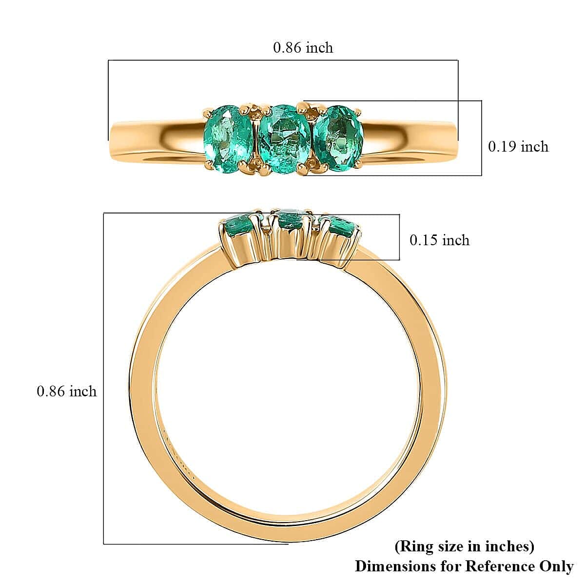 Luxoro AAA Boyaca Colombian Emerald 0.65 ctw 3 Stone Ring in 14K Yellow Gold (Size 7.0)